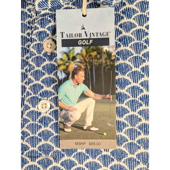Tailor Vintage Shirt Mens Medium Blue Golf Polo Surf The Web Shells Pattern - Picture 2 of 10